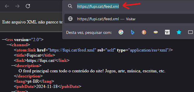 Uma print do Firefox onde eu copio o URL do feed desse site.